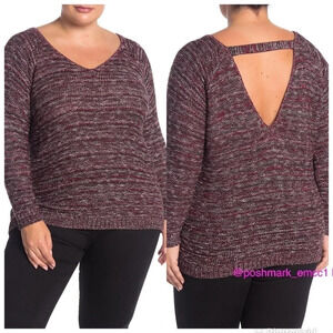 Susina Nordstrom V-Back Marled Knit Sweater Top 1X